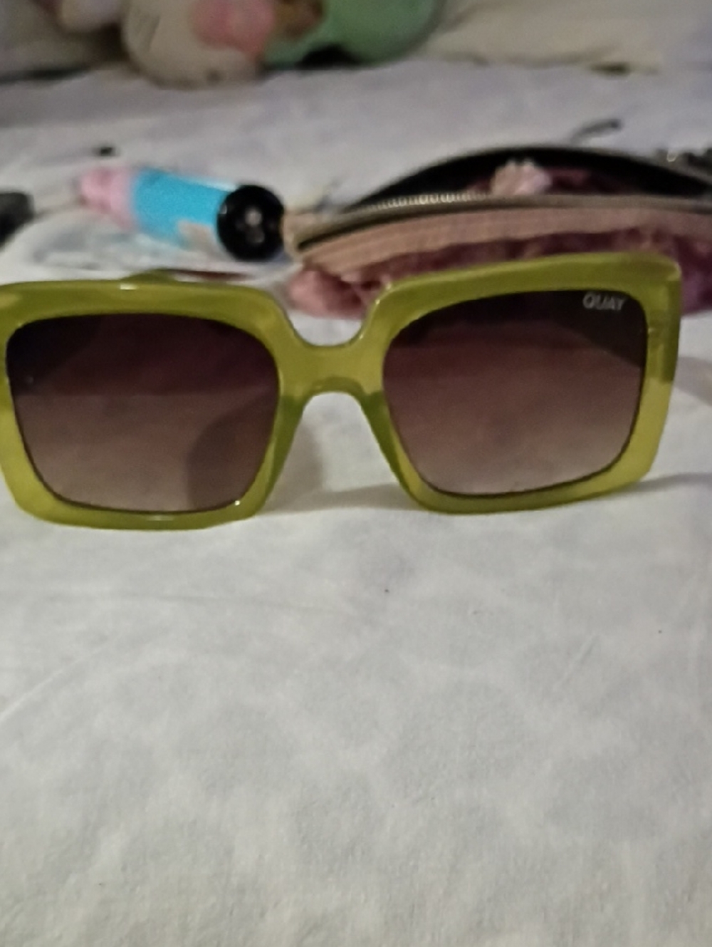 QUAY Olive Green Square Sunglasses
